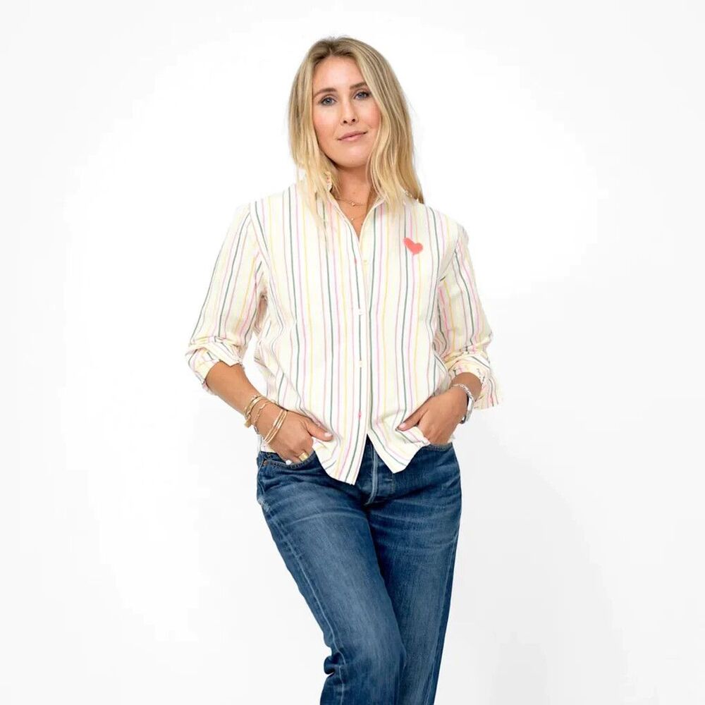 Kerri Rosenthal Shrunken Pia Shirt Tunic Top Buttondown Striped Print XL 267099